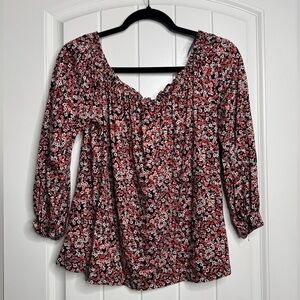Michael Kors Floral Blouse, Red and White Pattern, Flowy, Sz XL
